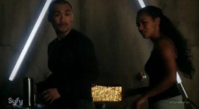 Dark Matter S2x09 Four and Nyx are startled by Three