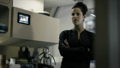 The Expanse S1x05 Octavia Muss finds Miller drinking coffee