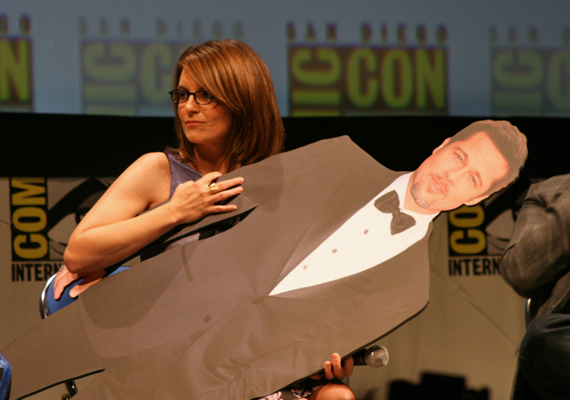 Tina Fey with cutout Brad Pitt