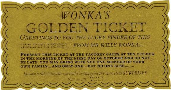 Screen-used Golden Ticket Willy Wonka & Chocolate Factory