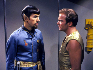 Alternate Captain Kirk and Spock in Mirror Mirror.