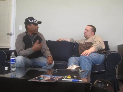 Joe Morton and Chad Colivin Eureka during set visit