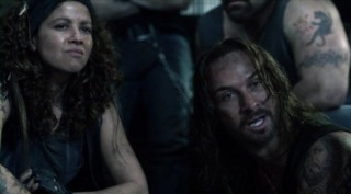 Falling Skies S2x03 - Luciana Carro as Crazy Lee watches Pope give lip to Tom Mason
