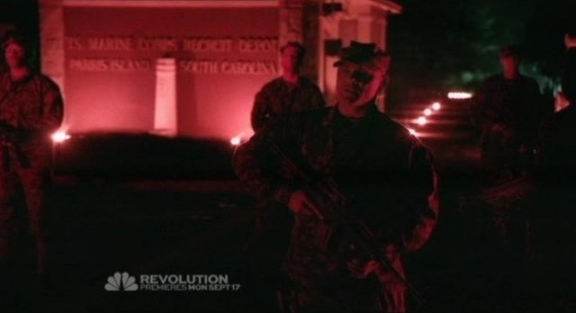 Revolution S1x01 - Eerie Marine Corp Depot flashback where the Monroe Republic began