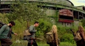 Revolution S1x01 - The ghostly past as Chicago Wrigley field looms in the background