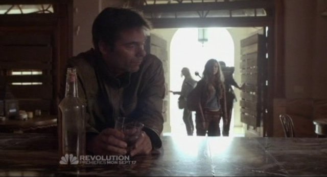 Revolution S1x01 - Uncle Miles enjoys the last of his Single Malt before joining Charlie on her mission