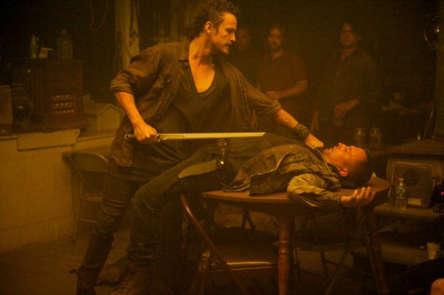 Revolution S2x04 - David Lyons dispatches the clansmen for attempting to rape Charlie  "Patriot Games" Episode 204 -- Pictured: (l-r) David Lyons as Gen. Sebastian Monroe, Jeff Swearingen as Rick -- (Photo by: Felicia Graham/NBC)