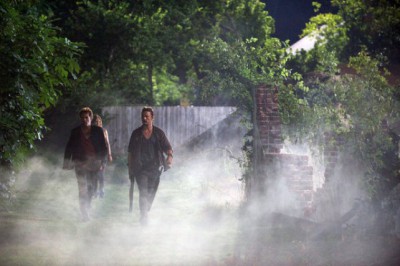 Revolution S2x056 - Miles escorts Charlie and Monroe outside of town "One Riot, One Ranger" Episode 205 -- Pictured: Billy Burke as Miles Matheson, Tracy Spiridakos as Charlie Matheson, David Lyons as Gen. Sebastian Monroe -- (Photo by: Felicia Graham/NBC)