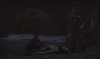 Revolution S2x06 - Miles and Monroe dump John Franklin Fry in the river with a concrete block affixed to his body