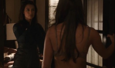 Agents of SHIELD S1x05 - Melinda May hands Skye her blouse and says GET DRESSED