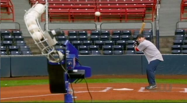 Supernatural S7x08 - Batting practice with pitching machine.