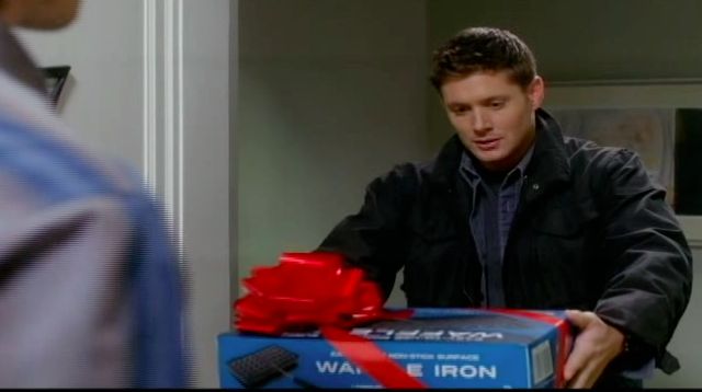 Supernatural S7x08 - Dean giving Sam a waffle iron as a wedding present.