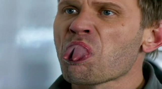 Supernatural S7x15 - Lucifer sticking his tongue out