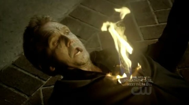 The Vampire Diaries 3x09 - Mikael burning to death by the white oak three