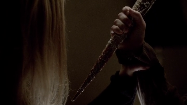 The Vampire Diaries S4x11 - White oak tree dagger pointed at Rebekah