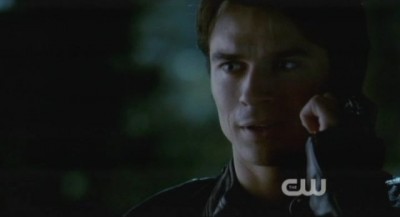 The Vampire Diaries S4x10 - Cute smile on Damon's face after call with Elena