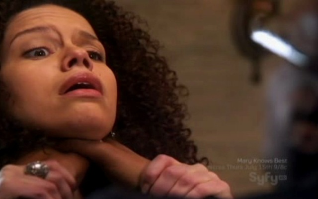 Warehouse 13 S2x01 -Frederick strangles Leena