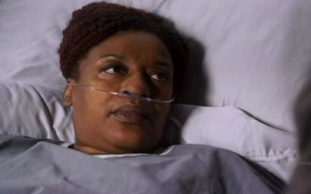 Warehouse 13 S2x01 - Mrs Frederick in the hospital bed