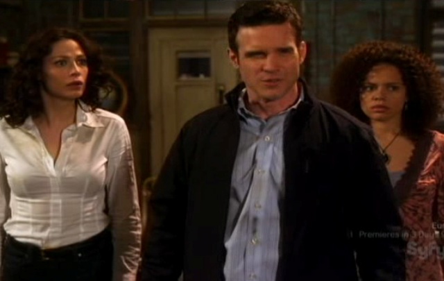 Warehouse 13 S2x01 - Pete Myka and Leena in the office