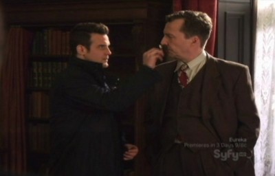 Warehouse 13 S2x01 - Pete puts HG Wells mustache