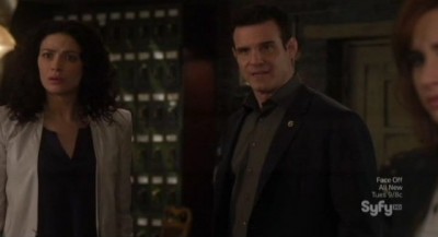 Warehouse 13 S4x10 - Myka Pete and Claudia are stunned at what Artie has become